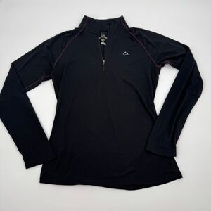 Paradox Womens Black Merino Blend 1/4 Zip Base Layer Top Pink Stitching Small